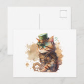 Steampunk Cat Schattig en Cute Briefkaart (Voorkant / Achterkant)