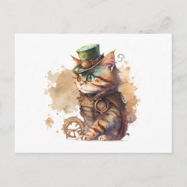 Steampunk Cat Schattig en Cute Briefkaart