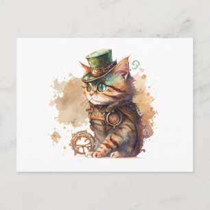 Steampunk Cat Schattig en Cute Briefkaart