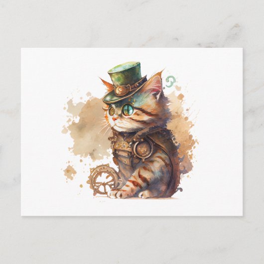 Steampunk Cat Schattig en Cute Briefkaart (Voorkant)