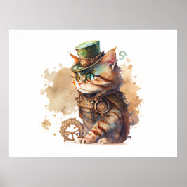 Steampunk Cat Schattig en Cute Poster