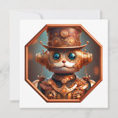 Steampunk Cat Soldier In 8 Sided Bronze Frame Kaart (Voorkant)