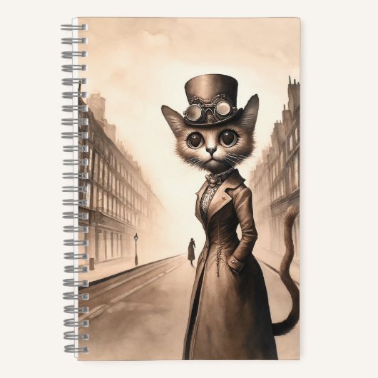 Steampunk Cat Spiral Notitieboek (Voorkant)