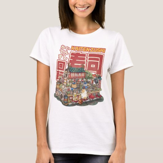 Steampunk Cat Sushi Restaurant T-shirt (Voorkant)