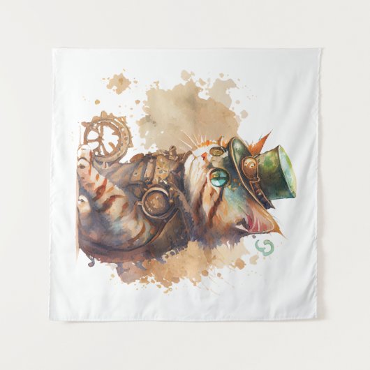 Steampunk Cat Tapestry Wandkleed (Voorkant (horizontaal))