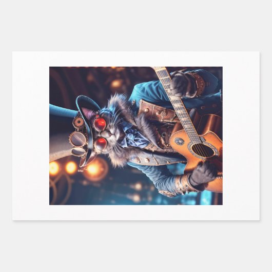Steampunk cat: top hat, goggle, guitar - Decoupage Inpakpapier Vel (Voorkant 2)