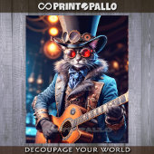 Steampunk cat: top hat, goggle, guitar - Decoupage Inpakpapier Vel