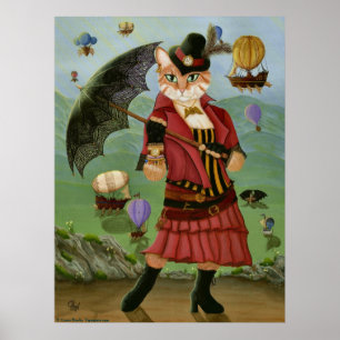 Steampunk Cat Victoriaans Portret Gothic Art afdru Poster
