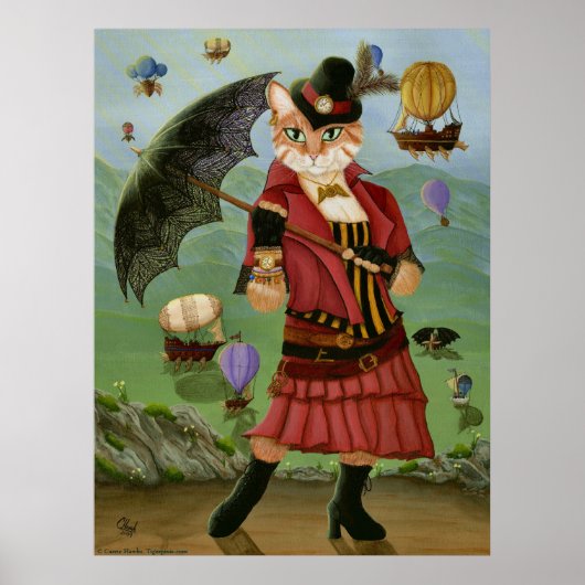 Steampunk Cat Victoriaans Portret Gothic Art afdru Poster (Voorkant)