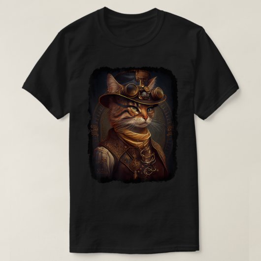 Steampunk Cat, Victoriaans stijlportret, Sci Fi Ca T-shirt (Design voorkant)