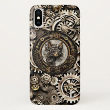 Steampunk Cat Wearing Goggles - iPhone X Hoesje
