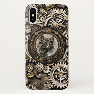 Steampunk Cat Wearing Goggles - iPhone X Hoesje