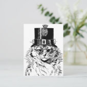 Steampunk Cat-Wenskaart, Kat in bovenste hoed Briefkaart (Staand voorkant)