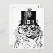 Steampunk Cat-Wenskaart, Kat in bovenste hoed Briefkaart (Voorkant / Achterkant)