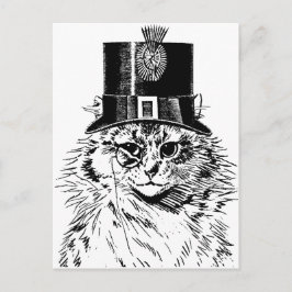 Steampunk Cat-Wenskaart, Kat in bovenste hoed Briefkaart