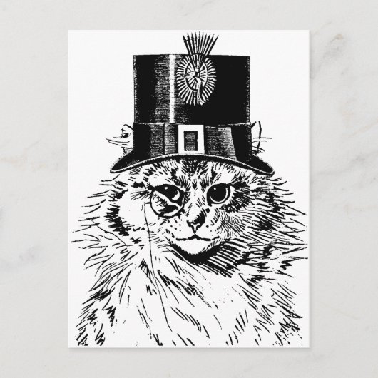 Steampunk Cat-Wenskaart, Kat in bovenste hoed Briefkaart (Voorkant)