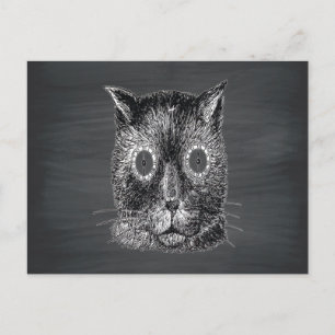 Steampunk Cat Zwart krijtbord Briefkaart