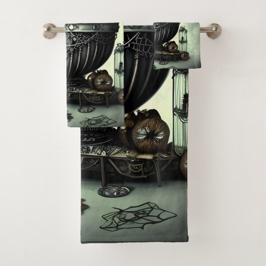 Steampunk Cauldron en Magische Punten op Groen Bad Handdoek (Insitu)