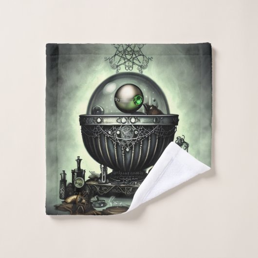 Steampunk  Cauldron en Magische Punten op Groen Bad Handdoek (Wasdoekje)