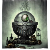 Steampunk  Cauldron en Magische Punten op Groen Douchegordijn (Voorkant)