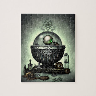 Steampunk  Cauldron en Magische Punten op Groen Legpuzzel