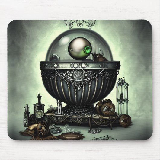 Steampunk Cauldron en Magische Punten op Groen Muismat (Voorkant)
