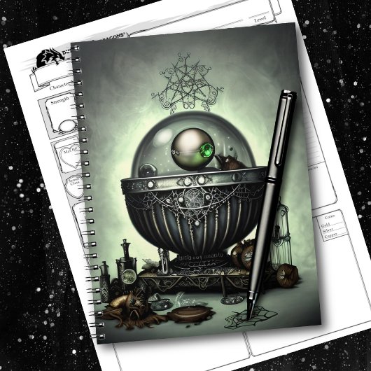 Steampunk  Cauldron en Magische Punten op Groen Notitieboek