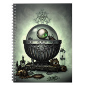 Steampunk  Cauldron en Magische Punten op Groen Notitieboek (Voorkant)