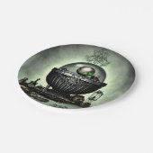 Steampunk Cauldron en Magische Punten op Groen Papieren Bordje (Gekanteld)