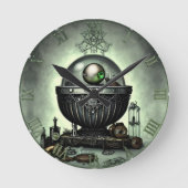 Steampunk Cauldron en Magische Punten op Groen Ronde Klok (Voorkant)