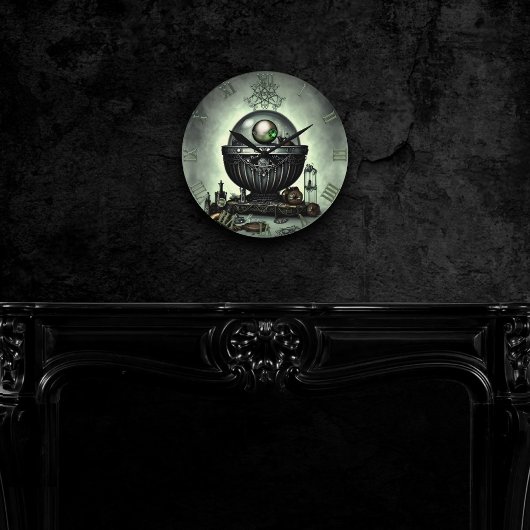 Steampunk Cauldron en Magische Punten op Groen Ronde Klok