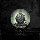 Steampunk Cauldron en Magische Punten op Groen Ronde Klok