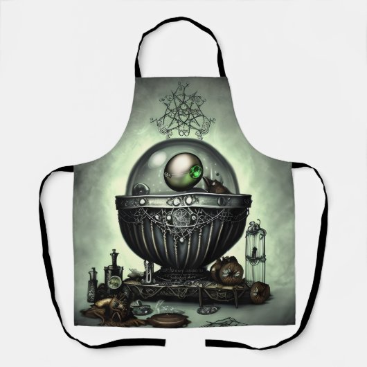 Steampunk Cauldron en Magische Punten op Groen Schort (Voorkant)