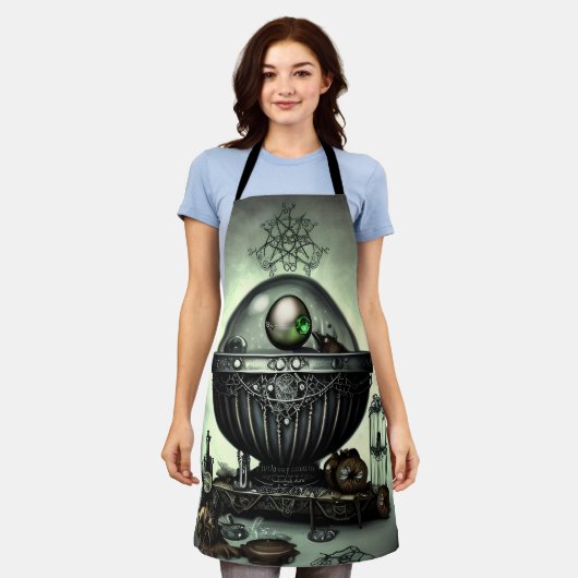 Steampunk Cauldron en Magische Punten op Groen Schort (Gedragen)