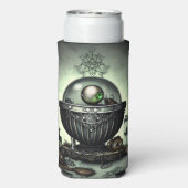 Steampunk Cauldron en Magische Punten op Groen Seltzer Blikjeskoeler (Seltzer Achterkant)