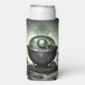 Steampunk Cauldron en Magische Punten op Groen Seltzer Blikjeskoeler (Seltzer Voorkant)