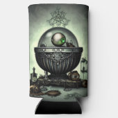 Steampunk Cauldron en Magische Punten op Groen Seltzer Blikjeskoeler (Achterkant)