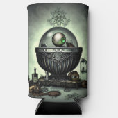 Steampunk Cauldron en Magische Punten op Groen Seltzer Blikjeskoeler (Voorkant)