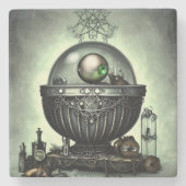 Steampunk Cauldron en Magische Punten op Groen Stenen Onderzetter (Voorkant)