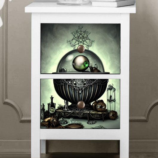 Steampunk Cauldron en Magische Punten op Groen Tissuepapier