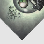 Steampunk Cauldron en Magische Punten op Groen Tissuepapier (Detail)