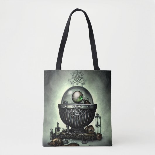 Steampunk  Cauldron en Magische Punten op Groen Tote Bag (Voorkant)