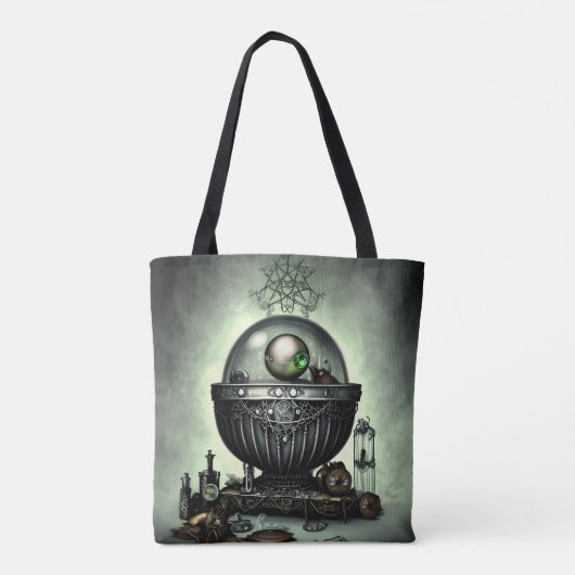 Steampunk  Cauldron en Magische Punten op Groen Tote Bag (Achterkant)