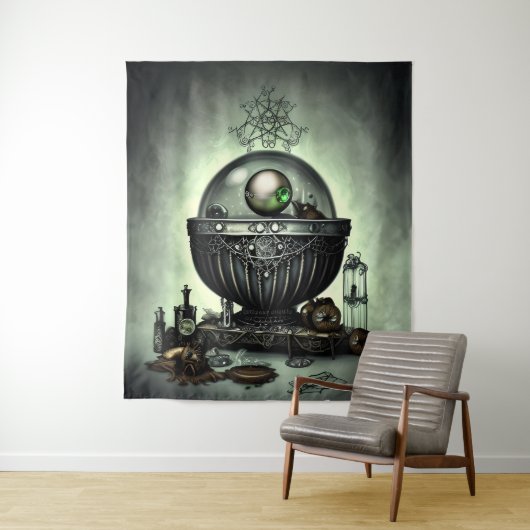 Steampunk Cauldron en Magische Punten op Groen Wandkleed (In situ)