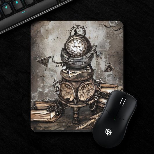  Steampunk Cauldron Spell Boeken en Klokken Muismat