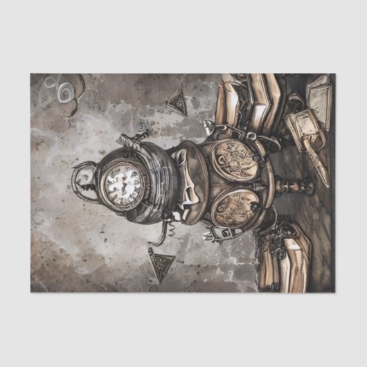  Steampunk Cauldron Spell Boeken en Klokken Tissuepapier (Voorkant)