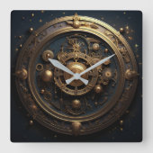 Steampunk Celestial Wall Clock Vierkante Klok (Voorkant)
