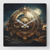 Steampunk Celestial Wall Clock Vierkante Klok (Voorkant)