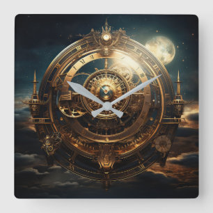 Steampunk Celestial Wall Clock Vierkante Klok