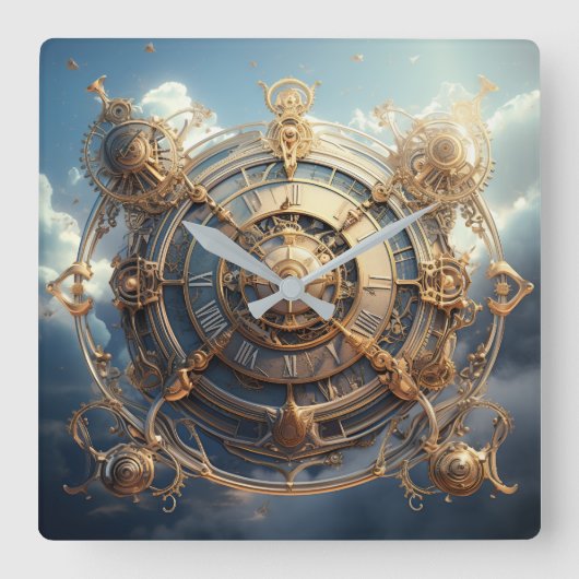 Steampunk Celestial Wall Clock Vierkante Klok (Voorkant)
